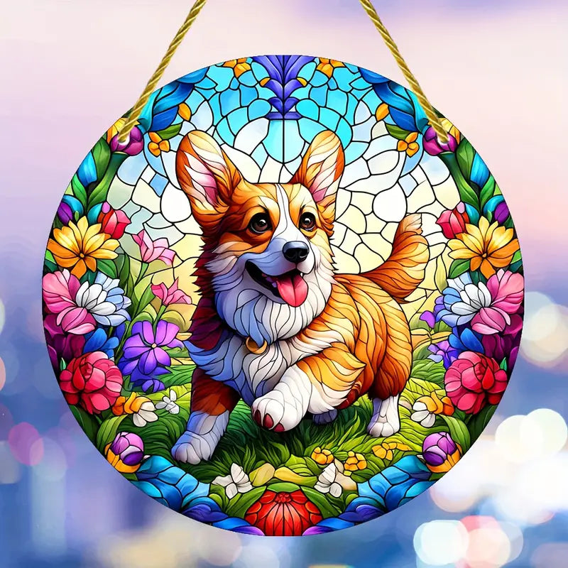 Corgi Dog Suncatcher Acrylic Stained Glass Effect Hanging Ornament