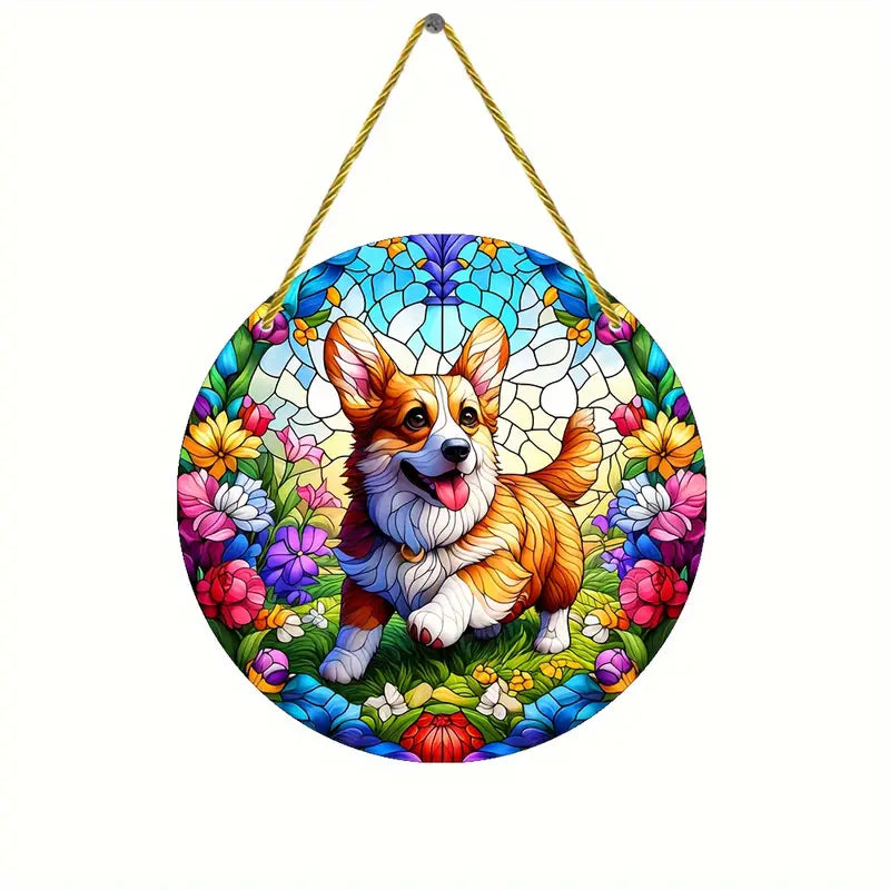 Corgi Dog Suncatcher Acrylic Stained Glass Effect Hanging Ornament