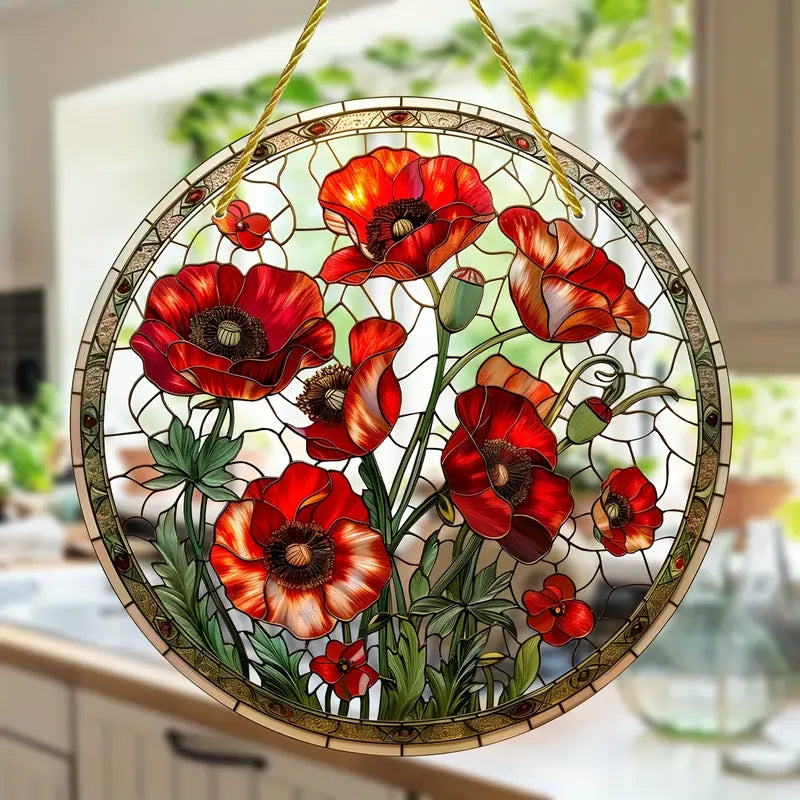 Poppy Flower Suncatcher Acrylic Hanging Ornament