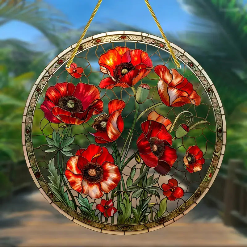 Poppy Flower Suncatcher Acrylic Hanging Ornament