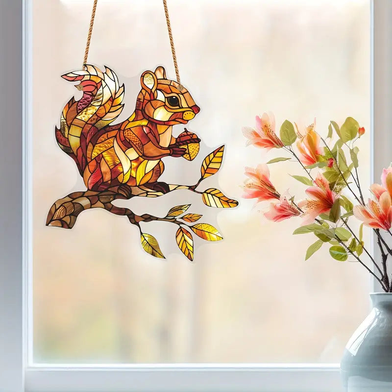 Squirrel and Nut Suncatcher Acrylic Hanging Ornament