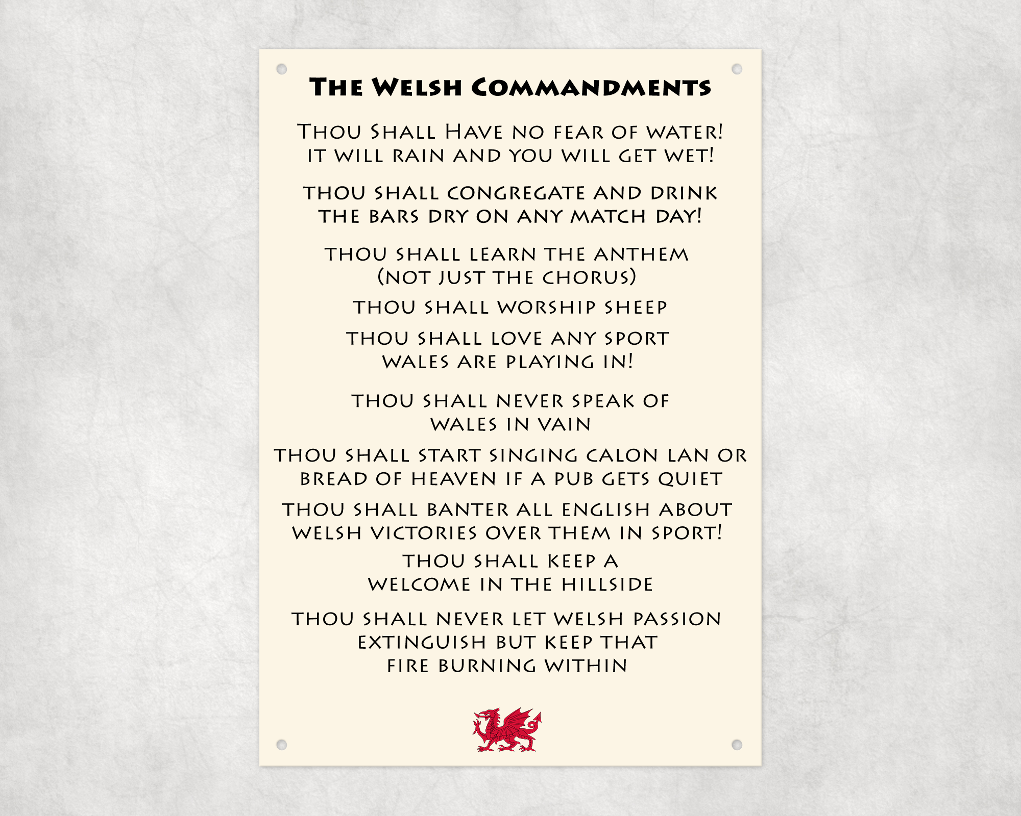 The Welsh Commandments Metal Sign