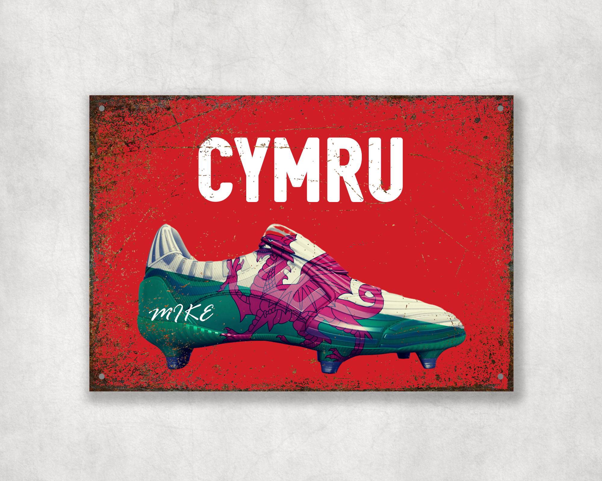 Personalised Cymru Welsh Football Boot Metal Sign