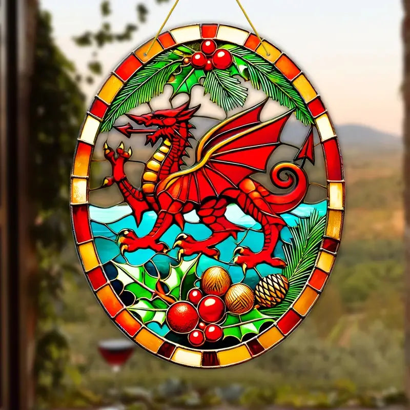 Welsh Dragon Christmas Acrylic Stained Glass Effect Suncatcher