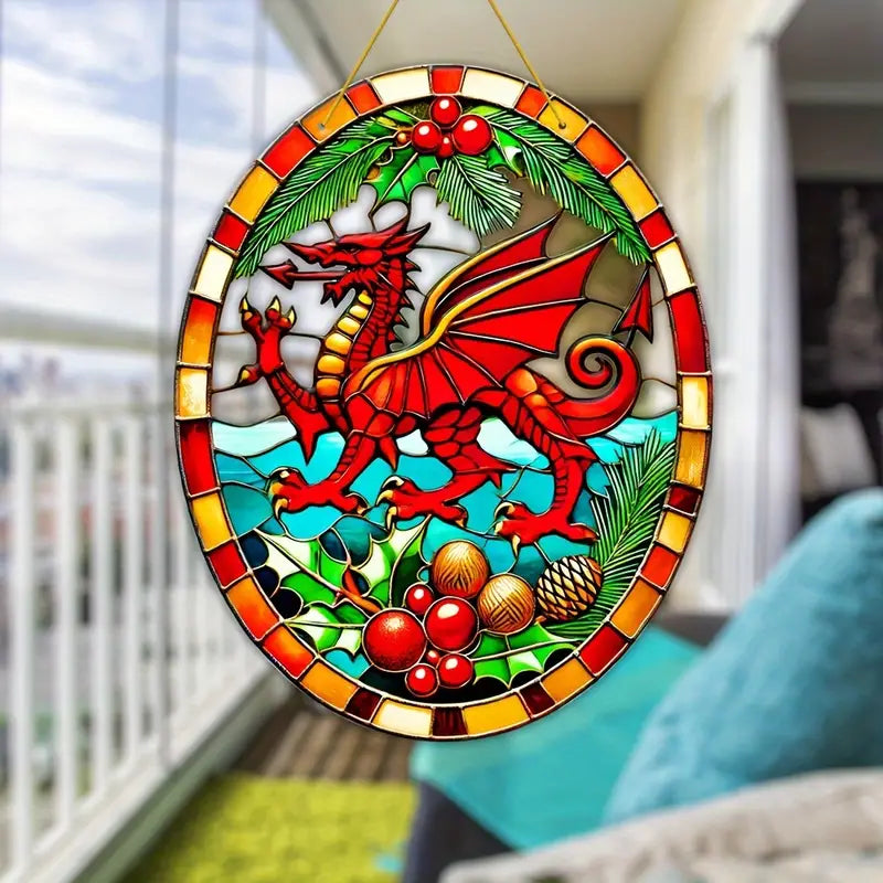 Welsh Dragon Christmas Acrylic Stained Glass Effect Suncatcher