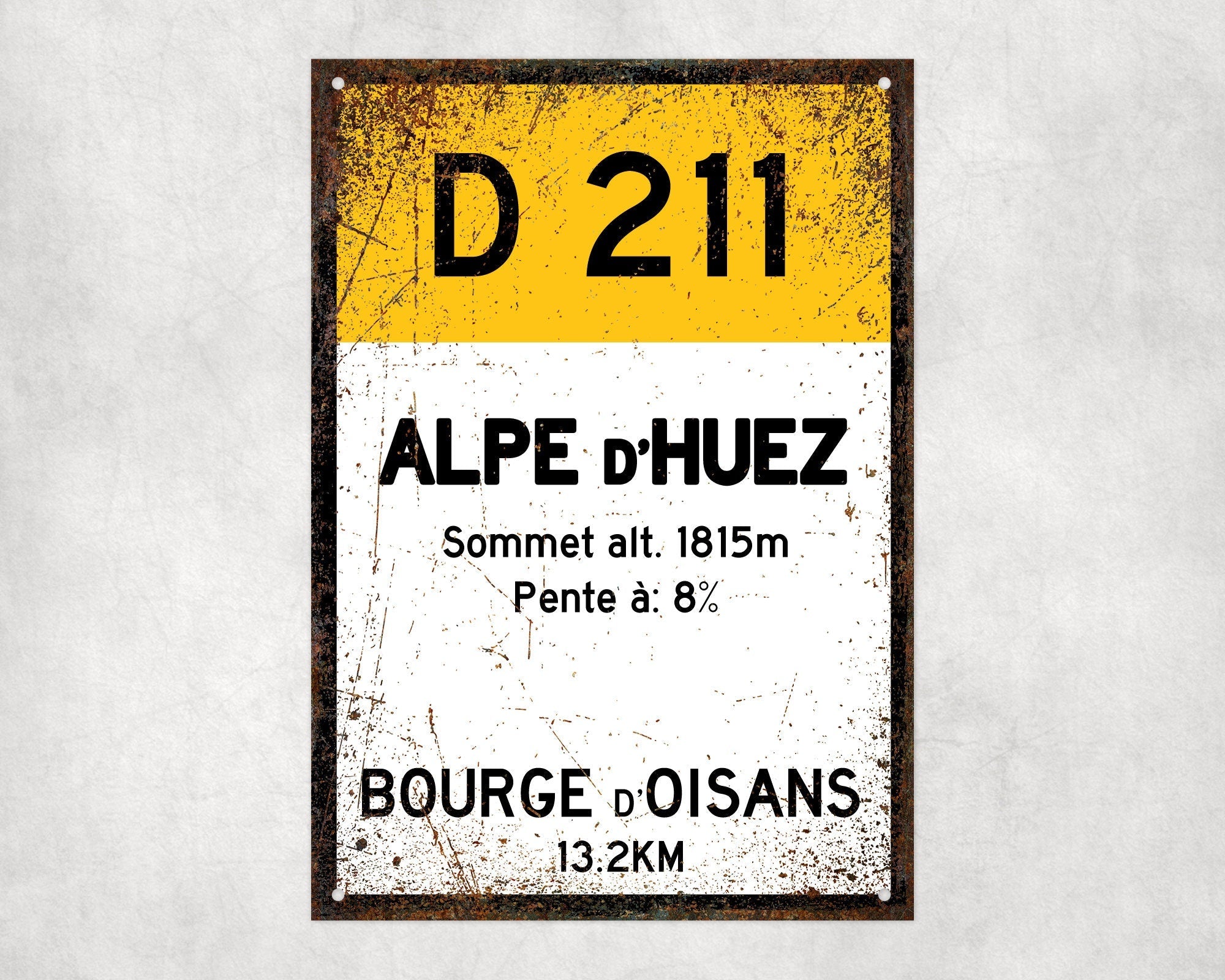 Alpe D'Huez D211 - Vintage Style Tour de France Cycling Sign - Gift for Cyclist, cycling sign, metal sign, biking sign,