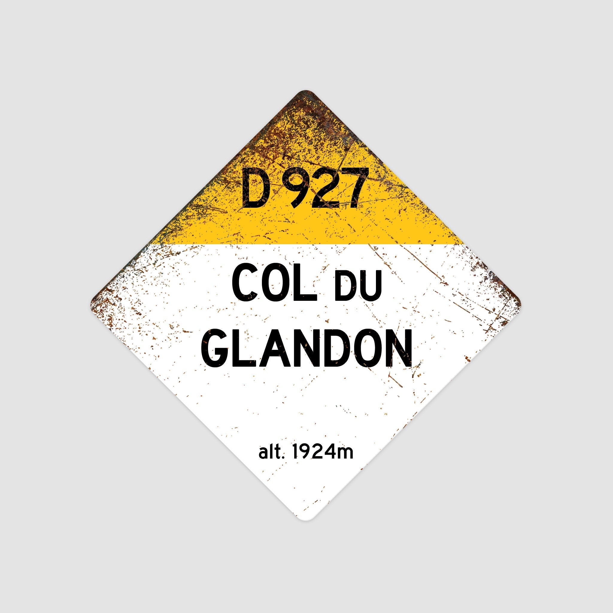 Col Du Glandon D927 - Vintage Style Tour de France Cycling Diamond Sign - Gift for Cyclist, cycling sign, metal sign, biking sign,