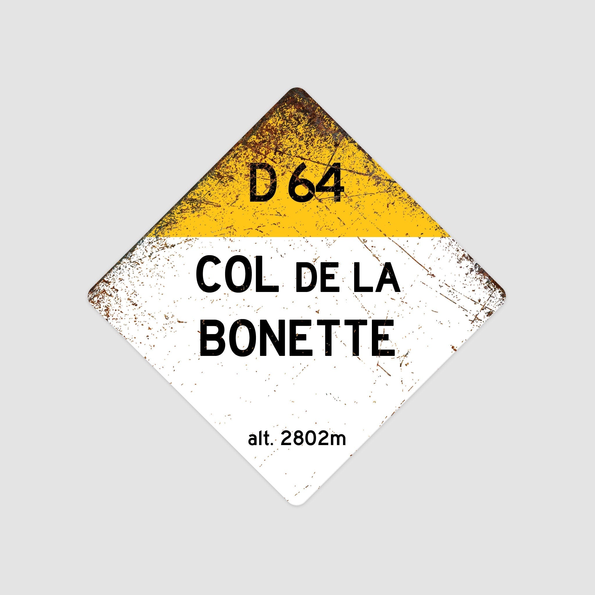 Col De La Bonette D64 - Vintage Style Tour de France Cycling Diamond Sign - Gift for Cyclist, cycling sign, metal sign, biking sign,