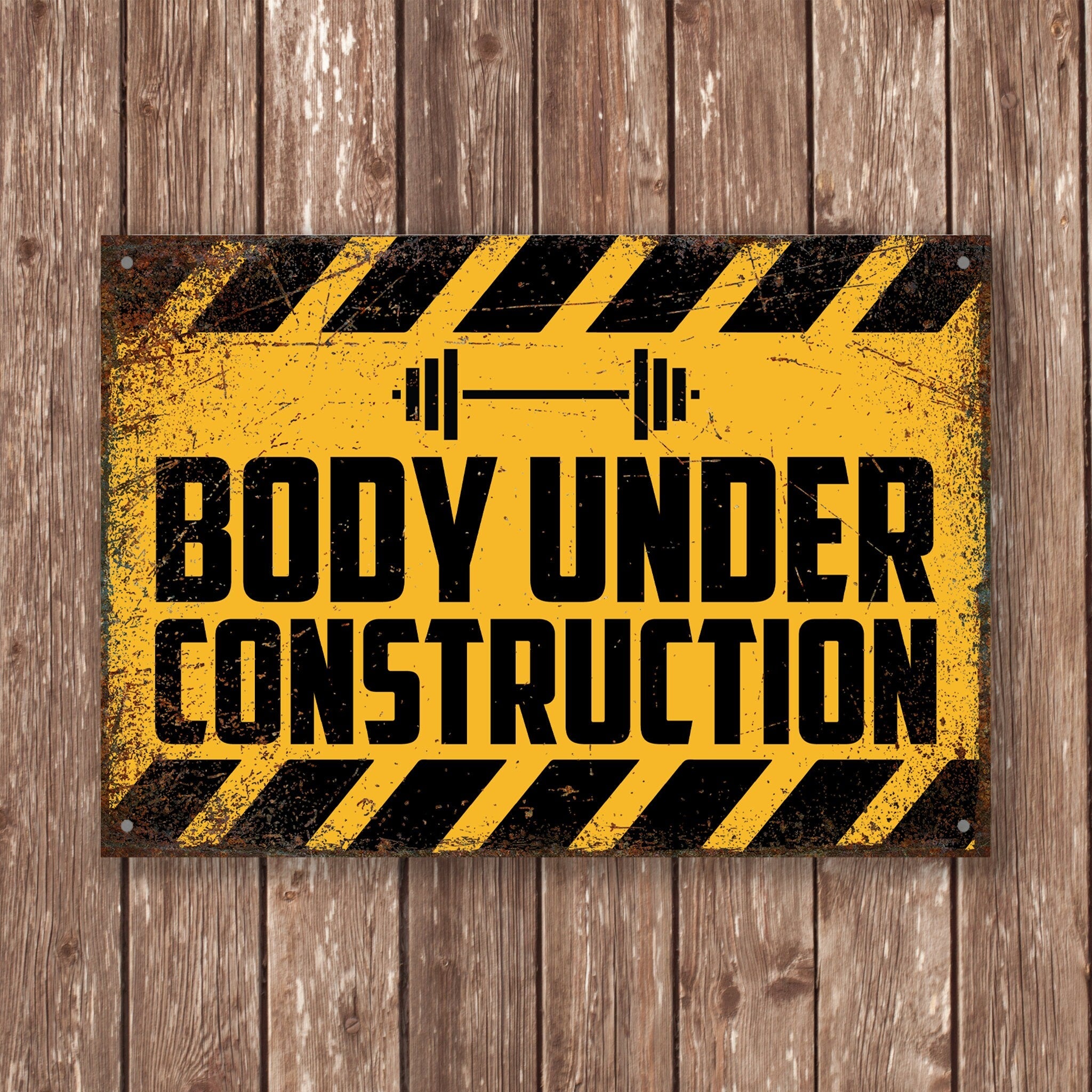 Body Under Construction - Gym Decor - Work Out Sign - Fitness Gym Sign - Vintage Style Sign