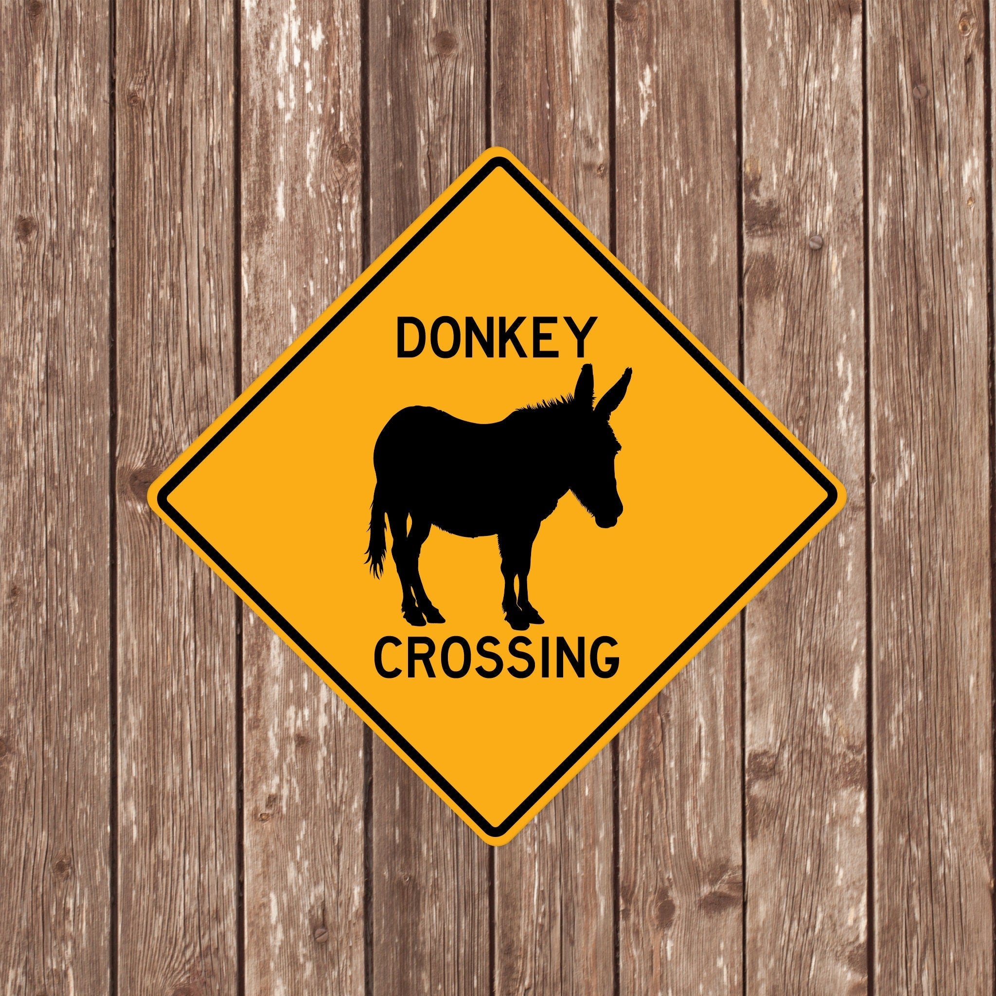 DONKEY CROSSING SIGN - Donkey Crossing Signs, Donkeys, Warning Donkey Crossing, Donkey Signs, Donkey Decor, Donkey Xing, Yellow Sign,