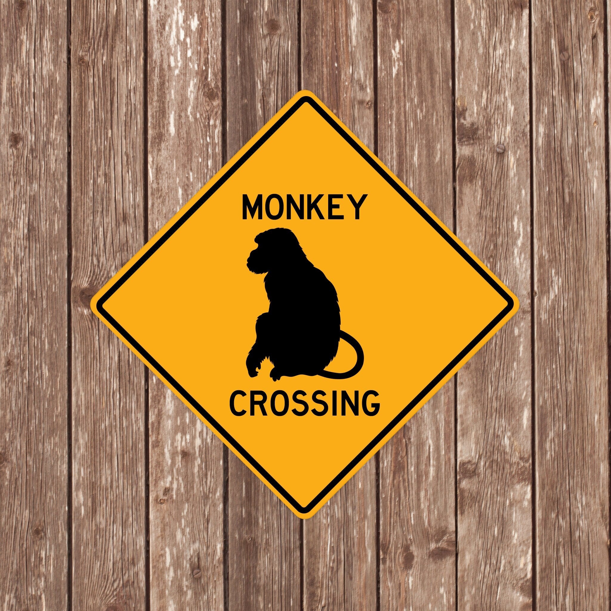 MONKEY CROSSING SIGN - Monkey Crossing Signs, Monkeys, Warning Monkey Crossing, Monkey Signs, Monkey Decor, Monkey Xing, Yellow Sign,