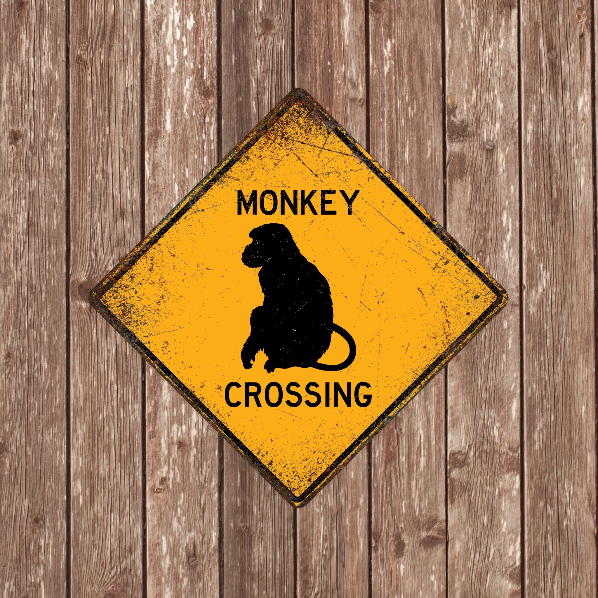 MONKEY CROSSING SIGN - Monkey Crossing Signs, Monkeys, Warning Monkey Crossing, Monkey Signs, Monkey Decor, Monkey Xing, Yellow Sign,