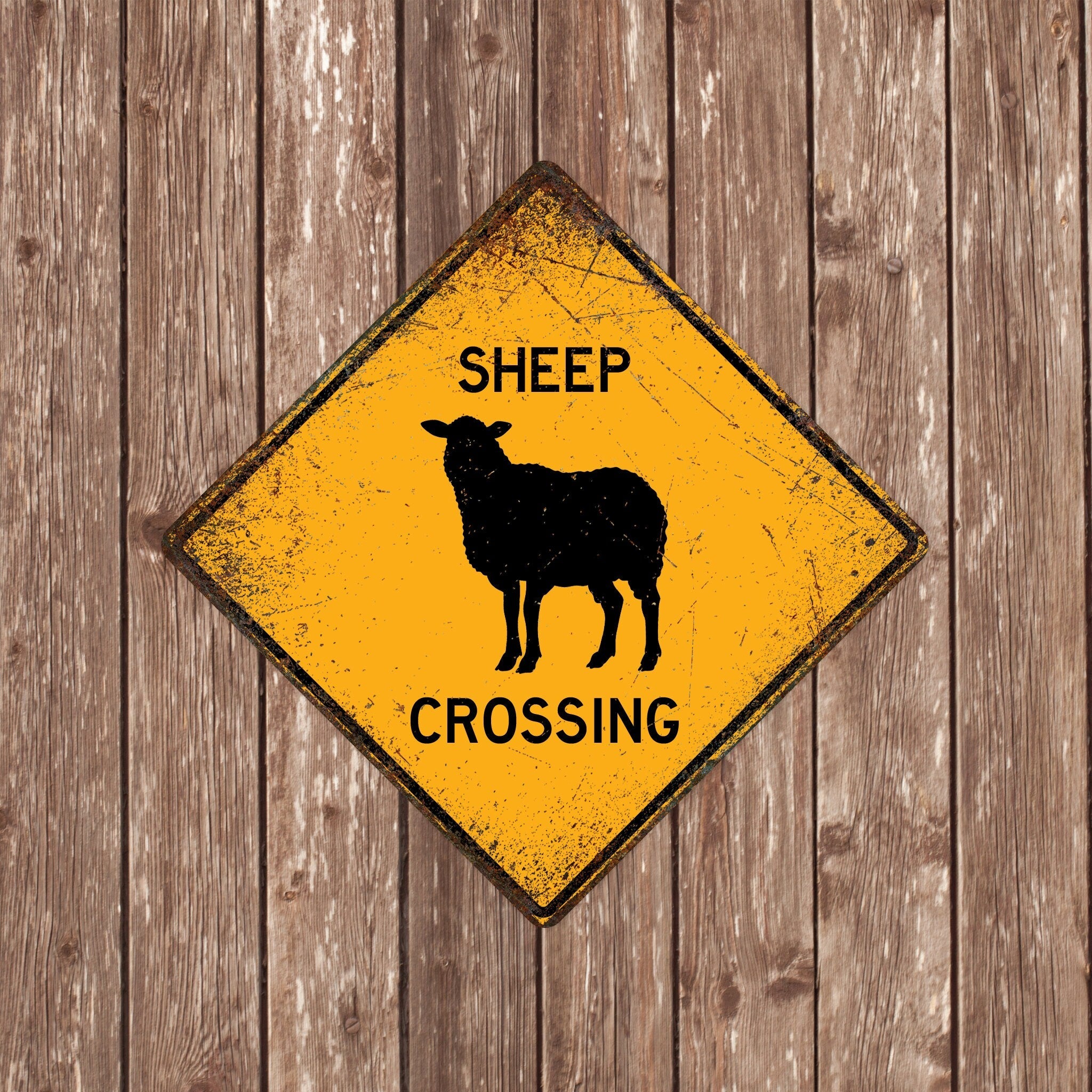 SHEEP CROSSING SIGN - Sheep Crossing Signs, Sheeps, Warning Sheep Crossing, Sheep Signs, Sheep Decor, Sheep Xing,Yellow Sign,Sheeps Crossing