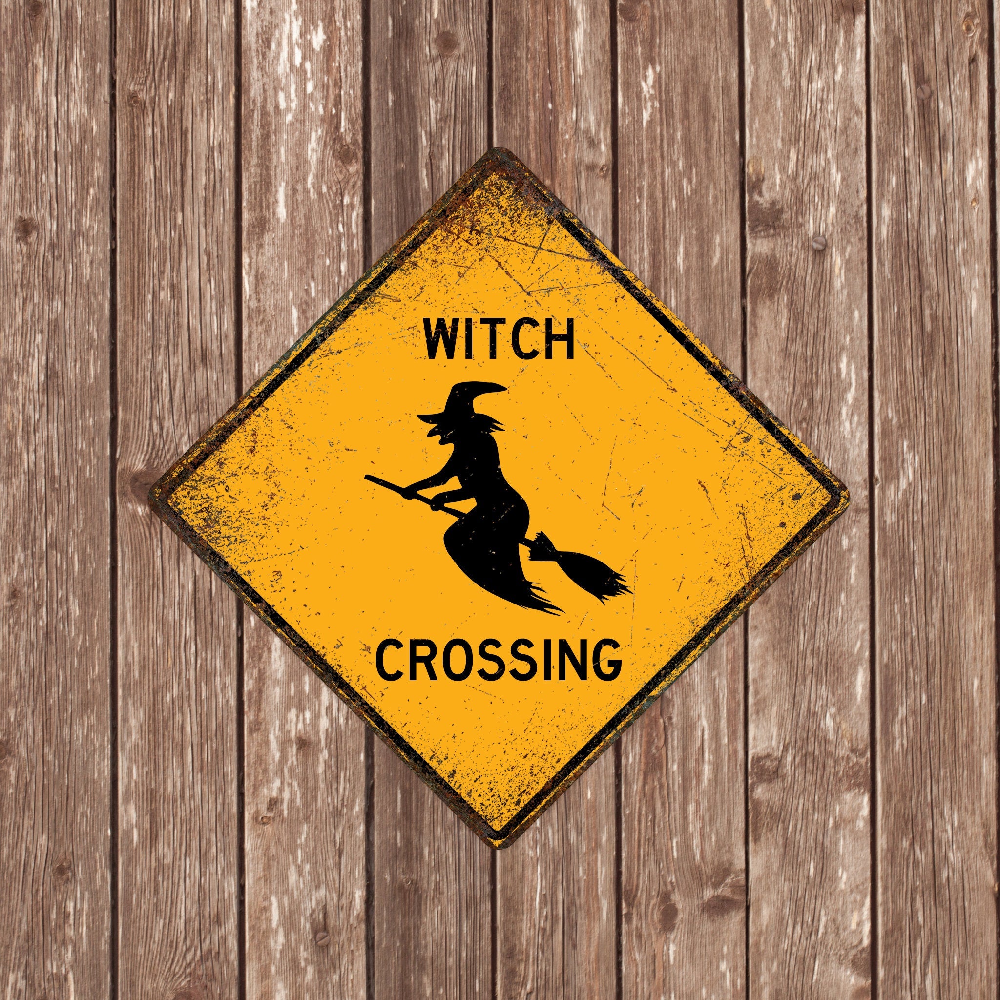 WITCH CROSSING SIGN - Witch Crossing Signs, Witchs, Warning Witch Crossing, Witch Signs, Witch Decor, Witch Xing, Yellow Sign,