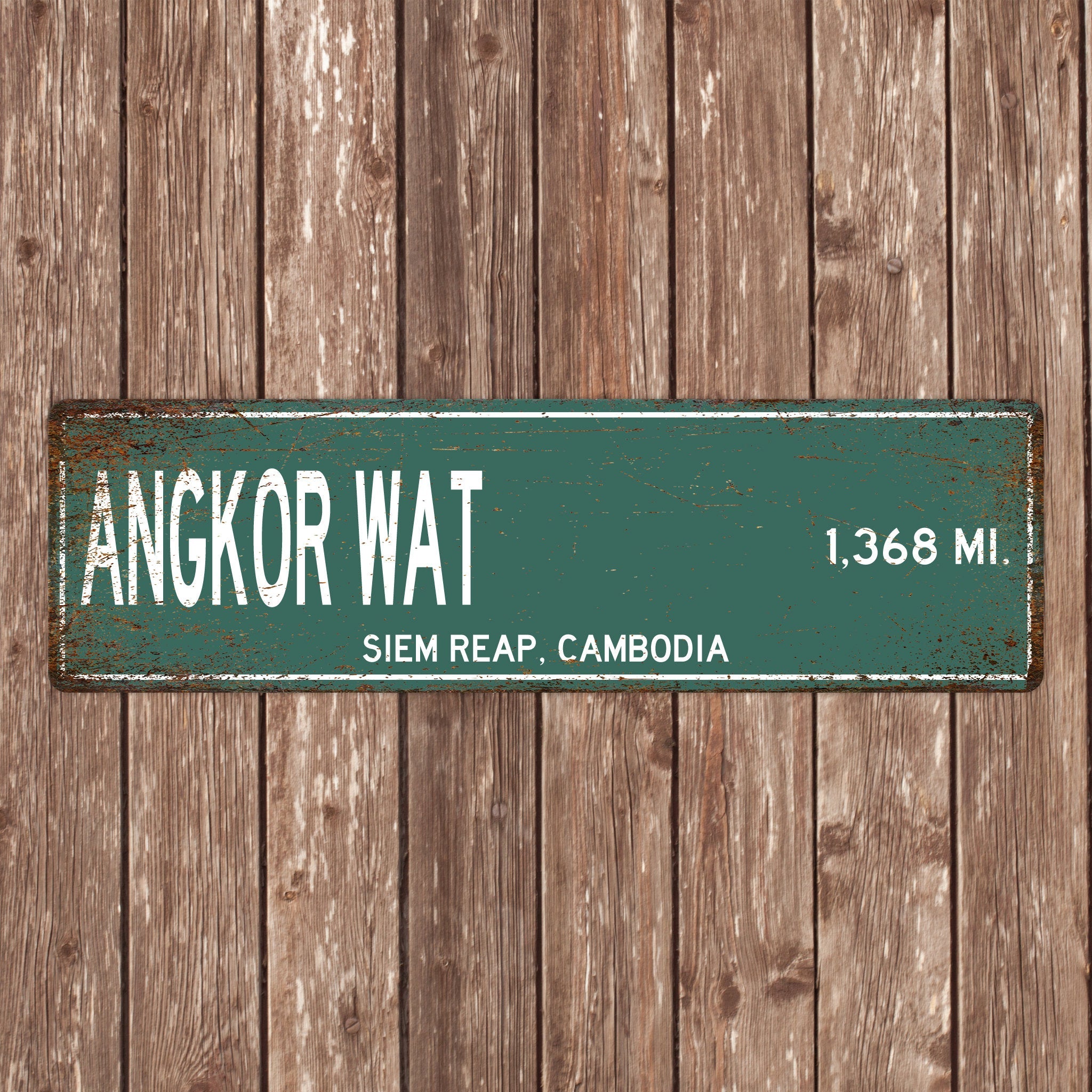 PERSONALIZED ANGKOR WAT Sign, Angkor Wat Distance Sign, Cambodia Gift, Cambodia Gifts, Angkor Wat Souvenir