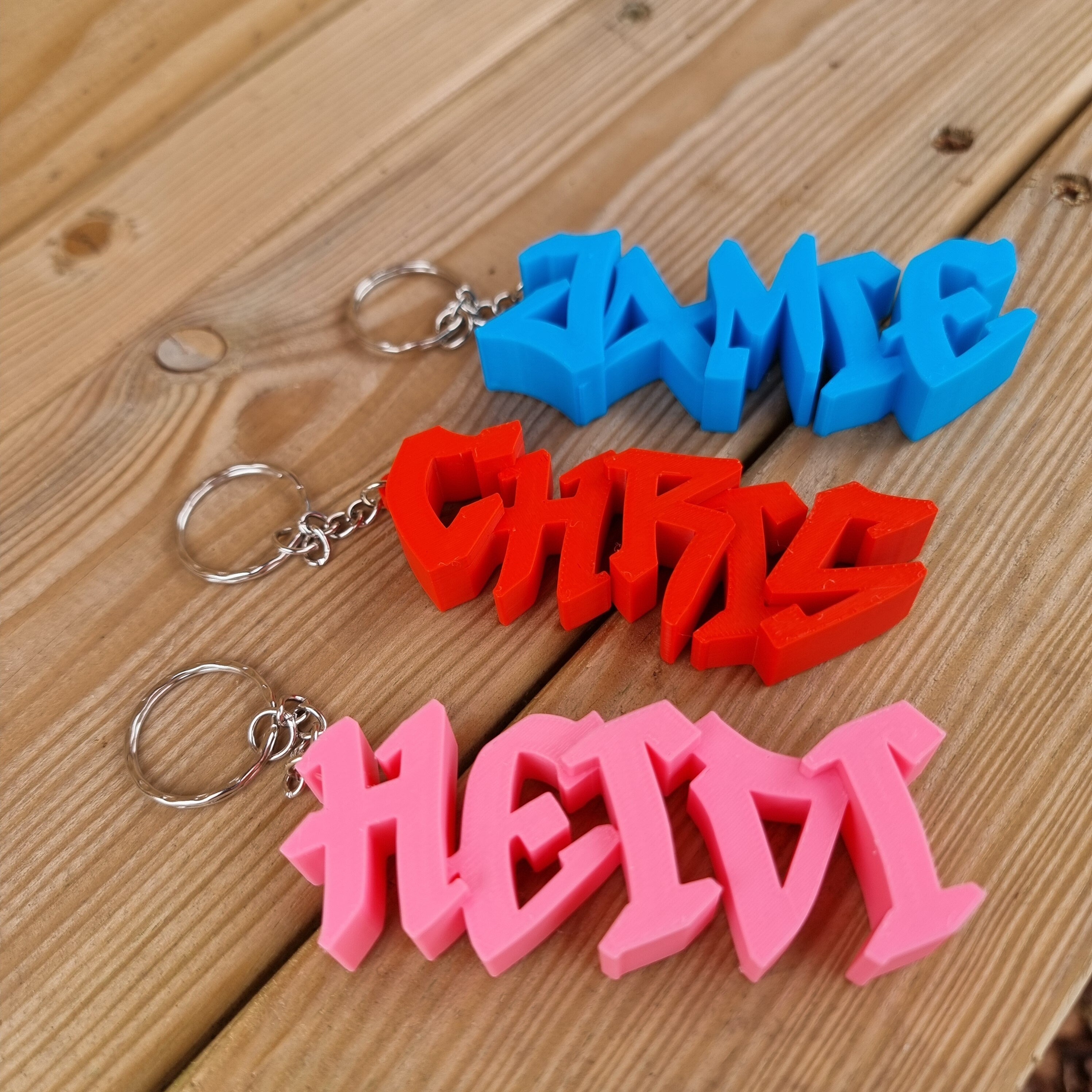 Graffiti style Keyring Keychains | Backpack Tags, 3D Printed Keychains, Kid's Name Tags, Grafitti Keyrings, Charms, School Bag Names