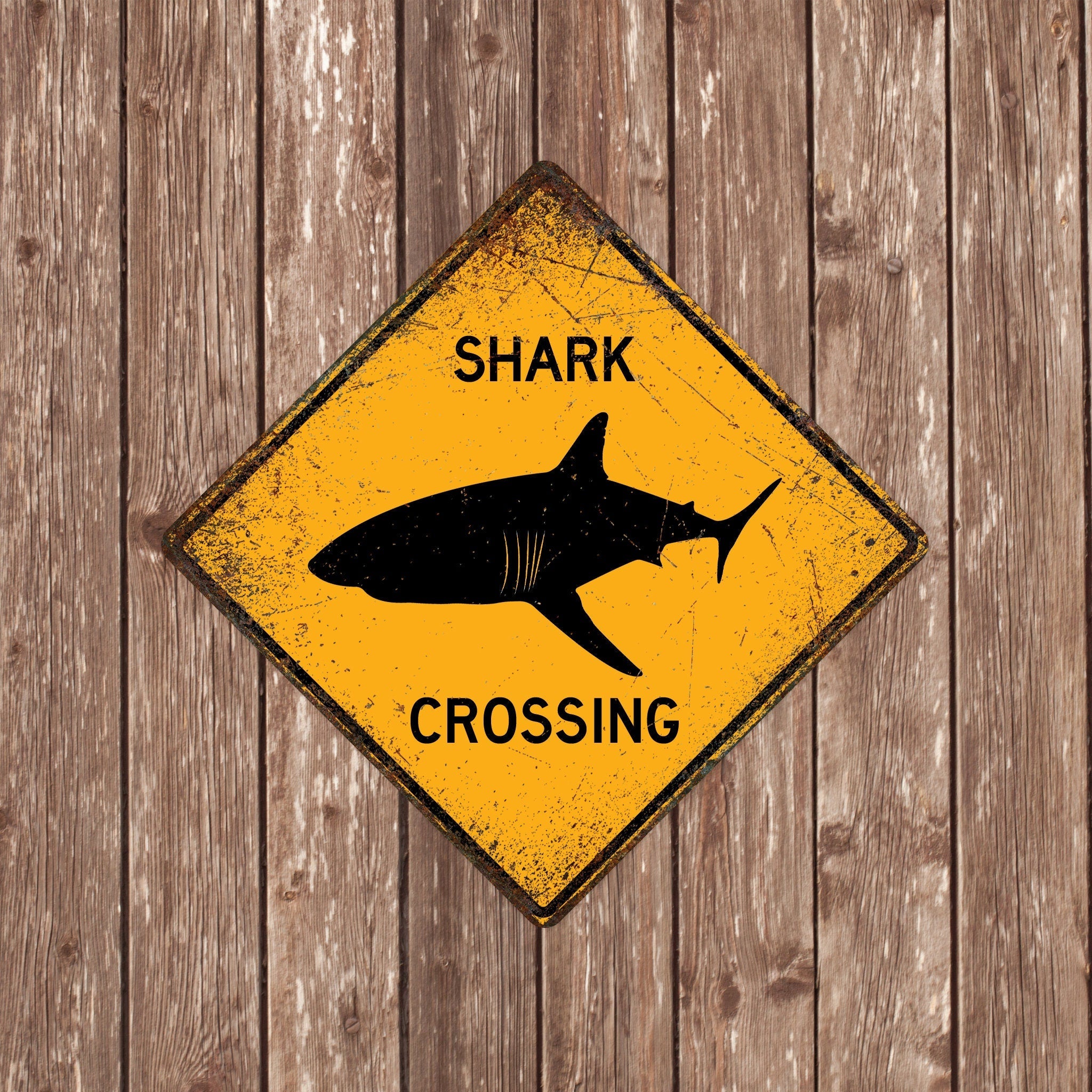 Shark CROSSING SIGN - Shark Crossing Signs, Sharks, Warning Shark Crossing, Shark Signs, Shark Decor, Shark Xing,Yellow Sign,Sharks Crossing