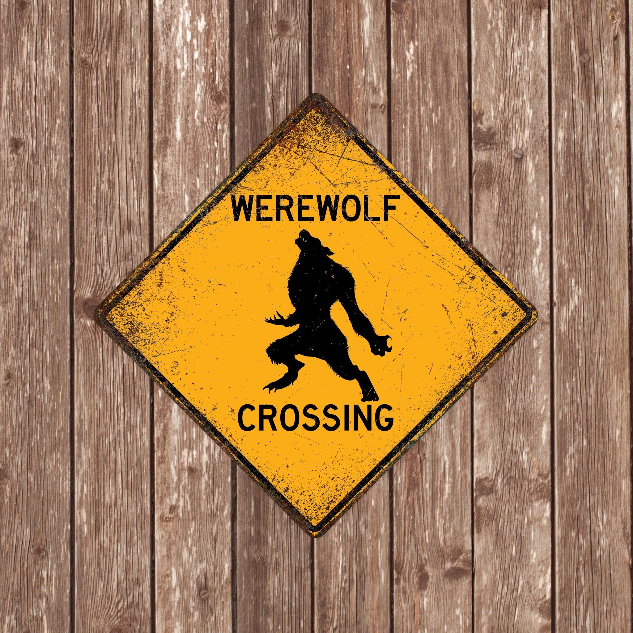 WEREWOLF CROSSING SIGN - Werwolf Crossing Signs, Werwolfs, Warning Werwolf Crossing, Werwolf Signs, Werwolf Decor, Werwolf Xing, Yellow Sign