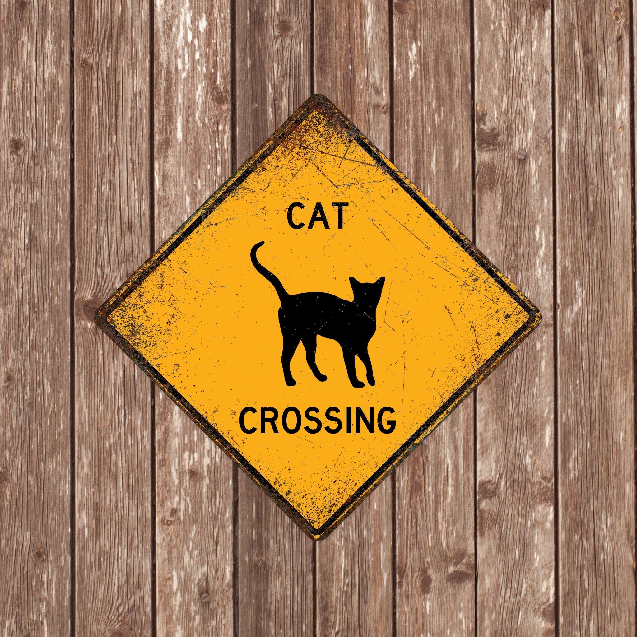 CAT CROSSING SIGN - Cat Crossing Signs, Cats, Warning Cat Crossing, Cat Signs, Cat Decor, Cat Xing, Yellow Sign, Cats Crossing sign