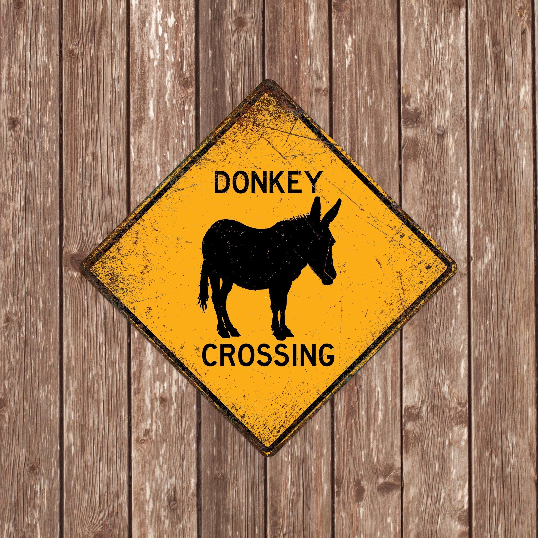 DONKEY CROSSING SIGN - Donkey Crossing Signs, Donkeys, Warning Donkey Crossing, Donkey Signs, Donkey Decor, Donkey Xing, Yellow Sign,