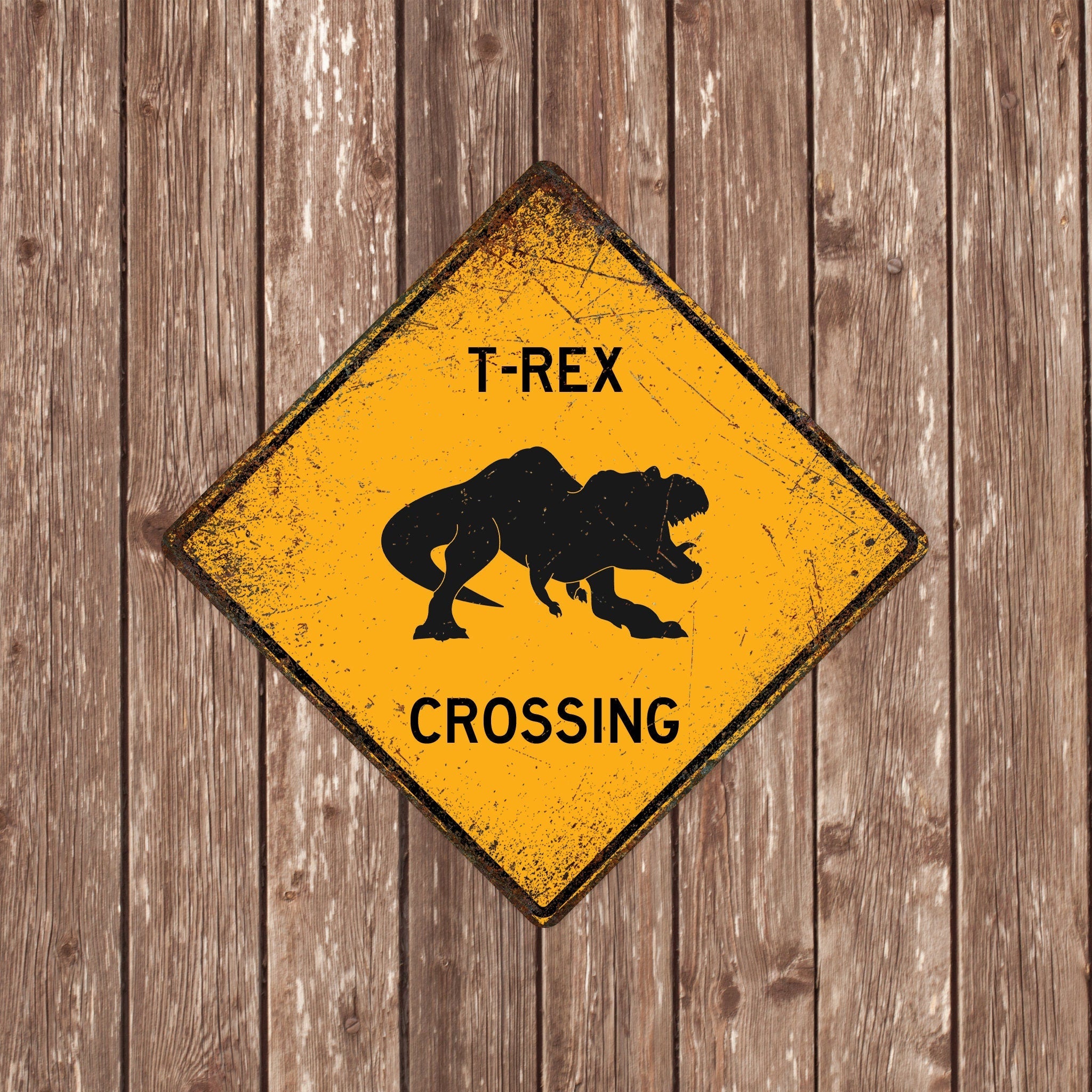 T-REX CROSSING SIGN - T-Rex Crossing Signs, T-Rexs, Warning T-Rex Crossing, T-Rex Signs, T-Rex Decor, T-Rex Xing, Yellow Sign,T-Rex Crossing