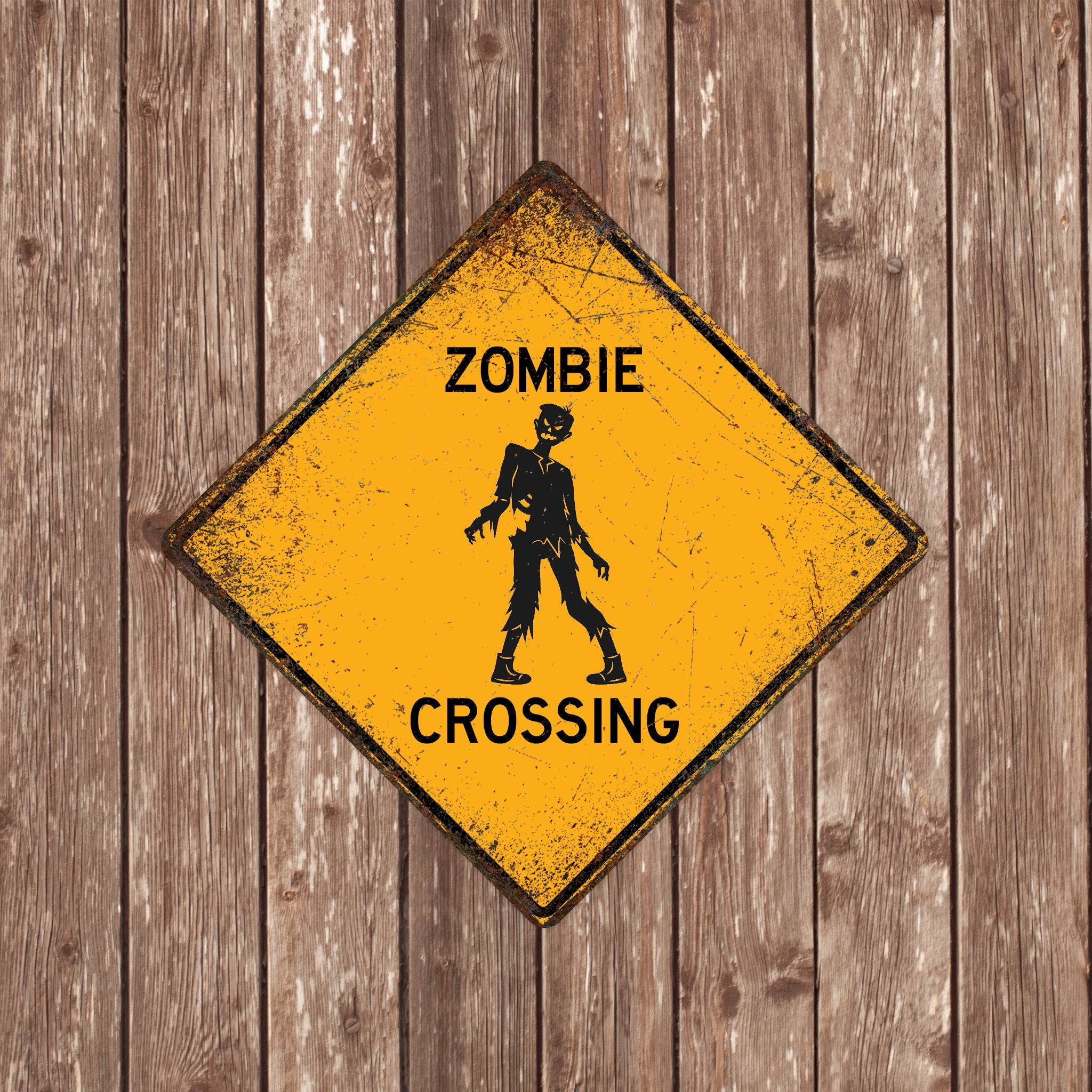 ZOMBIE CROSSING SIGN - Zombie Crossing Signs, Zombies, Warning Zombie Crossing, Zombie Signs, Zombie Decor, Zombie Xing, Yellow Sign,