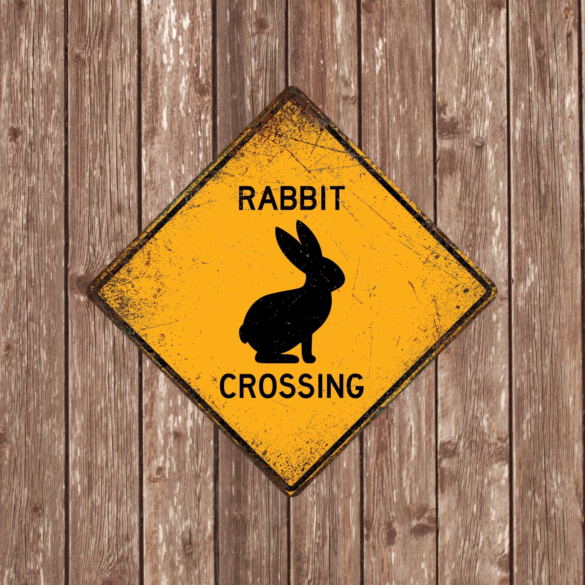 RABBIT CROSSING SIGN - Rabbit Crossing Signs, Rabbits, Warning Rabbit Crossing, Rabbit Signs, Rabbit Decor, Rabbit Xing, Yellow Sign,