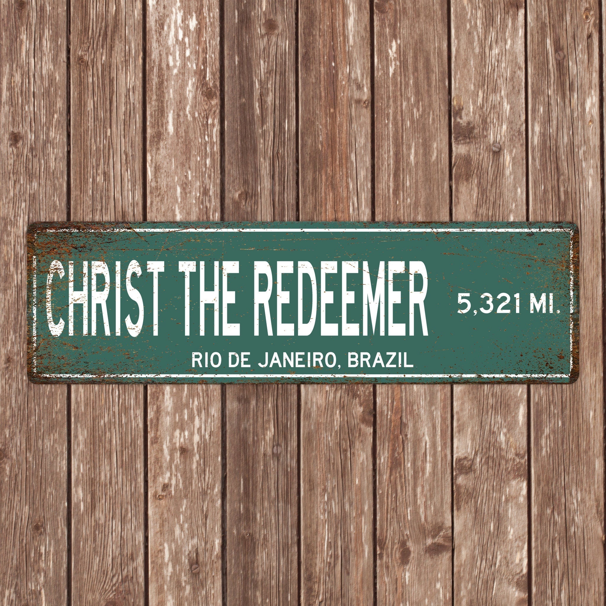 PERSONALIZED CHRIST REDEEMER Sign, Christ The Redeemer Distance Sign, Brazil Gift, Rio de Janeiro Gifts, Christ The Redeemer Souvenir